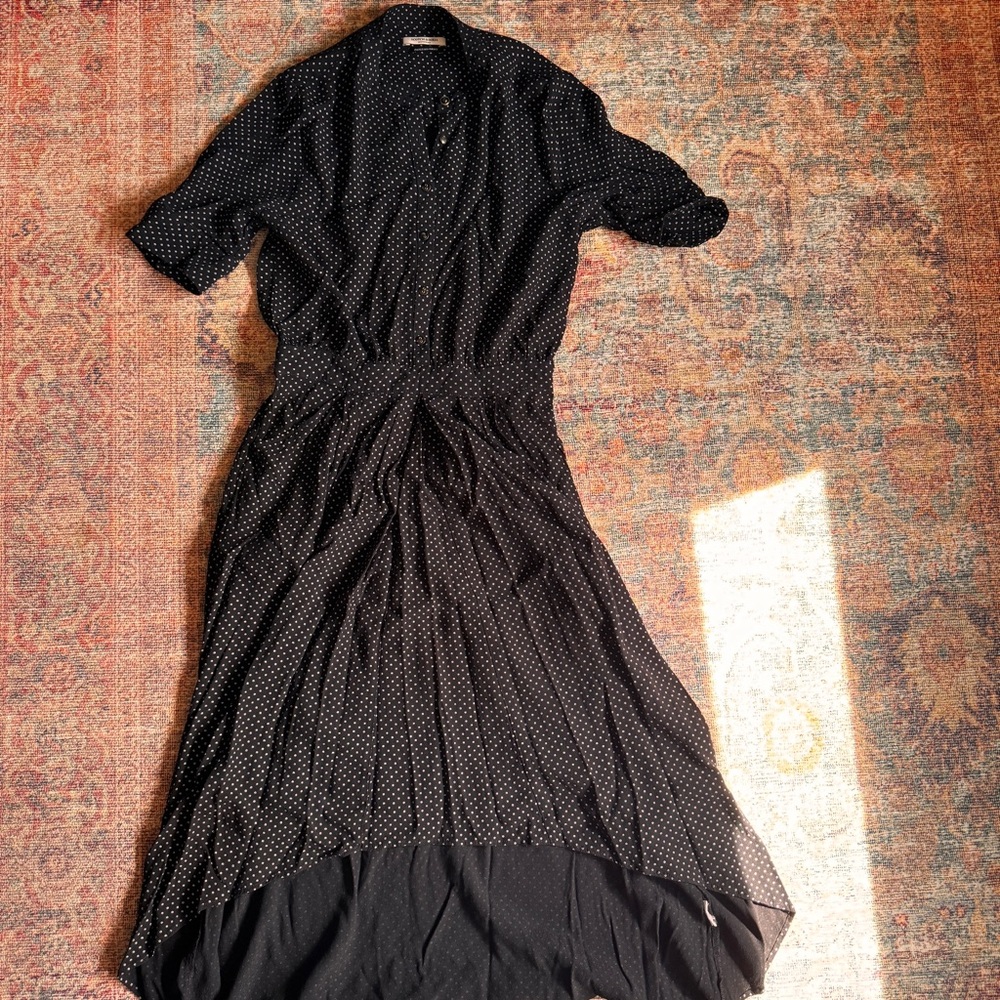 Scotch & Soda Black Polka Dot Midi High-Low Cut Dress